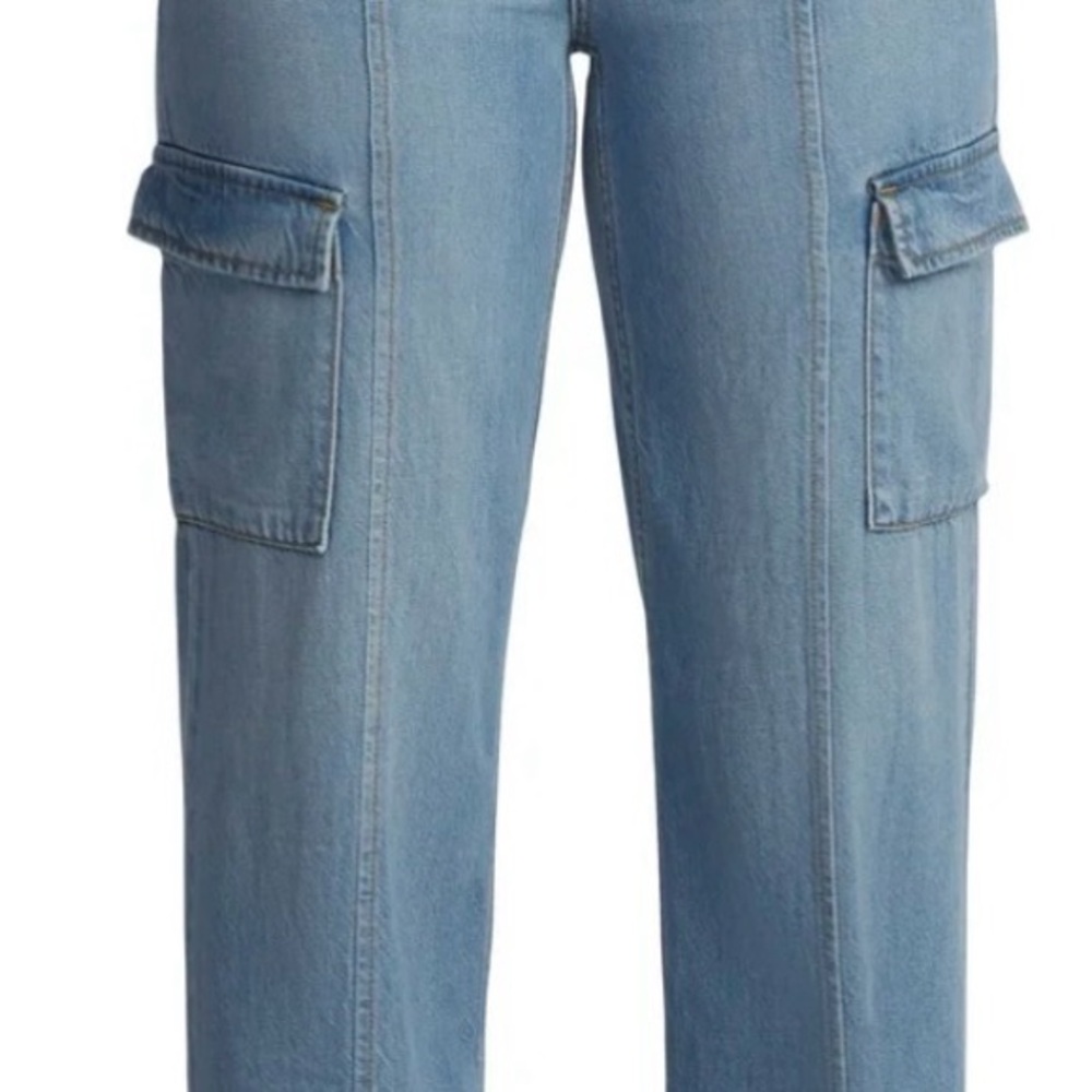 Wide Leg Cargo Jeans Size 18 Light Wash High Waist Y2K Streetwear Trend